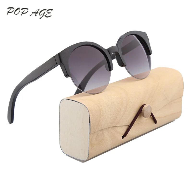 POP AGE черные градиентные бамбуковые солнцезащитные очки мужские круглые UV400 брендовые Круглые Солнцезащитные очки для женщин очки GB014