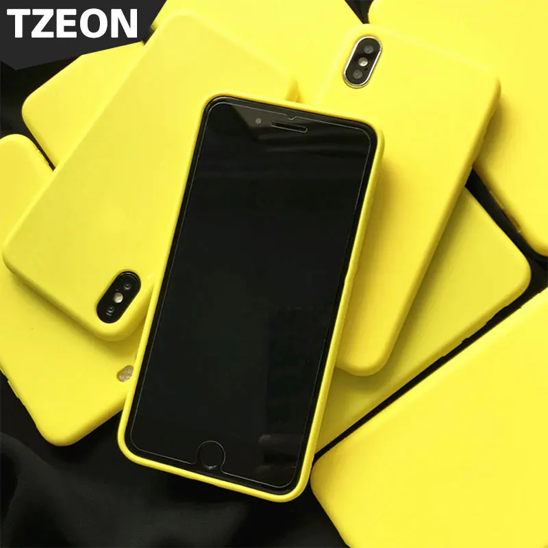 

Candy colors soft Case for iPhone X 8 7 6S 6 Plus Lemon yellow Coque Cover Good baby Skin feel Back Cover for Apple iPhone 8Plus