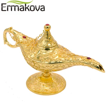 

ERMAKOVA Large Classic Vintage Golden Metal Rare Legend Magic Genie Lamp Pot Incense Burner Home Decoration Gift