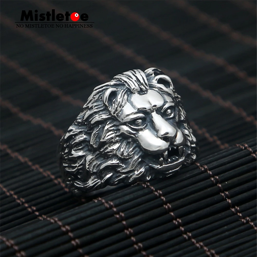 Genuine 100% 925 Sterling Silver Vintage Punk Locomotive Lion king Ring For Women Men Fashion Jewelry delicate lion head shape ring for men