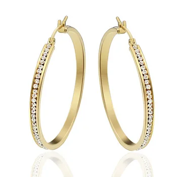 New Fashion Elegant Round Crystal High Quality Gold Hoop Earrings for Women Hoop Earrings Party Earrings Women Fashion Jewelry