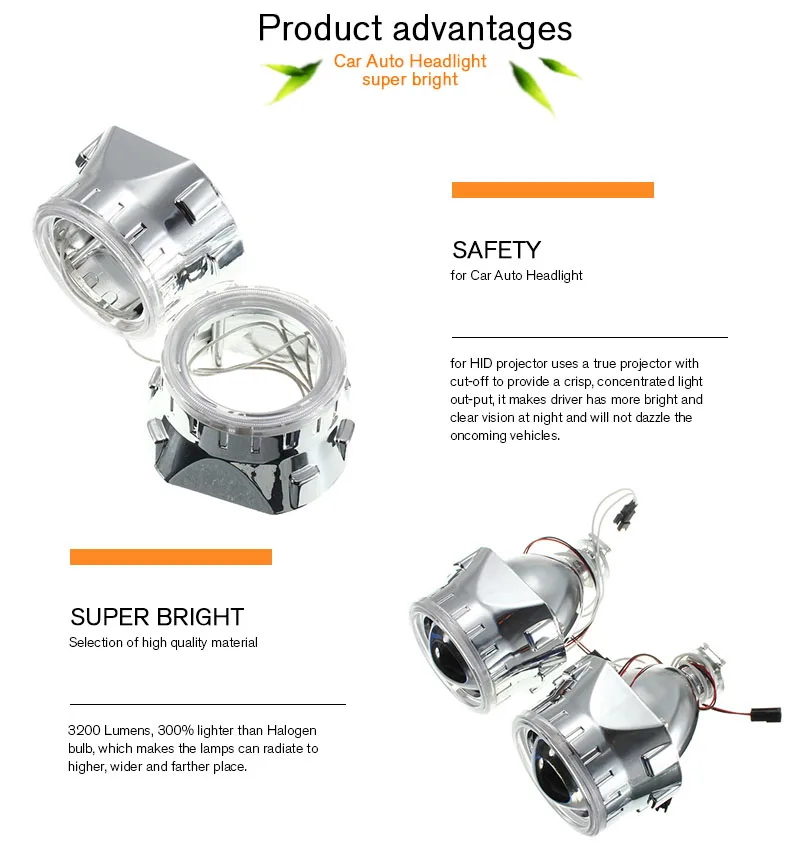 Горячая распродажа 2,5 дюймов би-ксенон Hi/Lo для HID проектора комплект конверсионных линз Angel Eye CCFL Halo для автомобильных фар