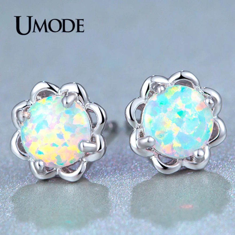 

UMODE Flower Opal Stone Stud Earring for Women White Gold Color Jewelry Brincos 2018 Pendientes Mujer Moda Bjioux Femme AUE0392