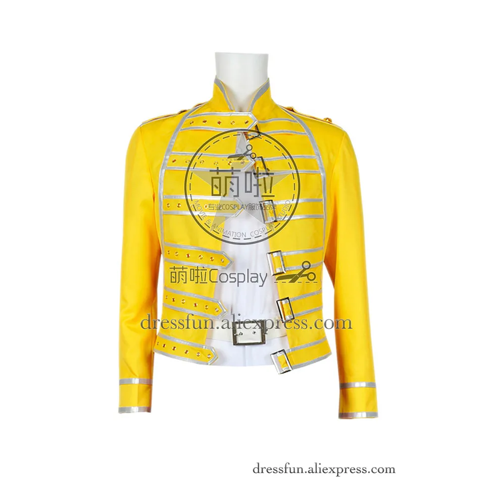 

Queen Band Cosplay Lead Vocals Freddie Mercury Costume Wembley Stadium Yellow Jacket Only Halloween Fashion Party Fast Shipping