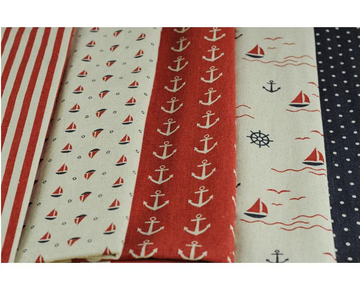 

marine style linen fabric mixed 5 style printed zakka thick fabric in 100*110cm Handmade materials for tablecloth,bags