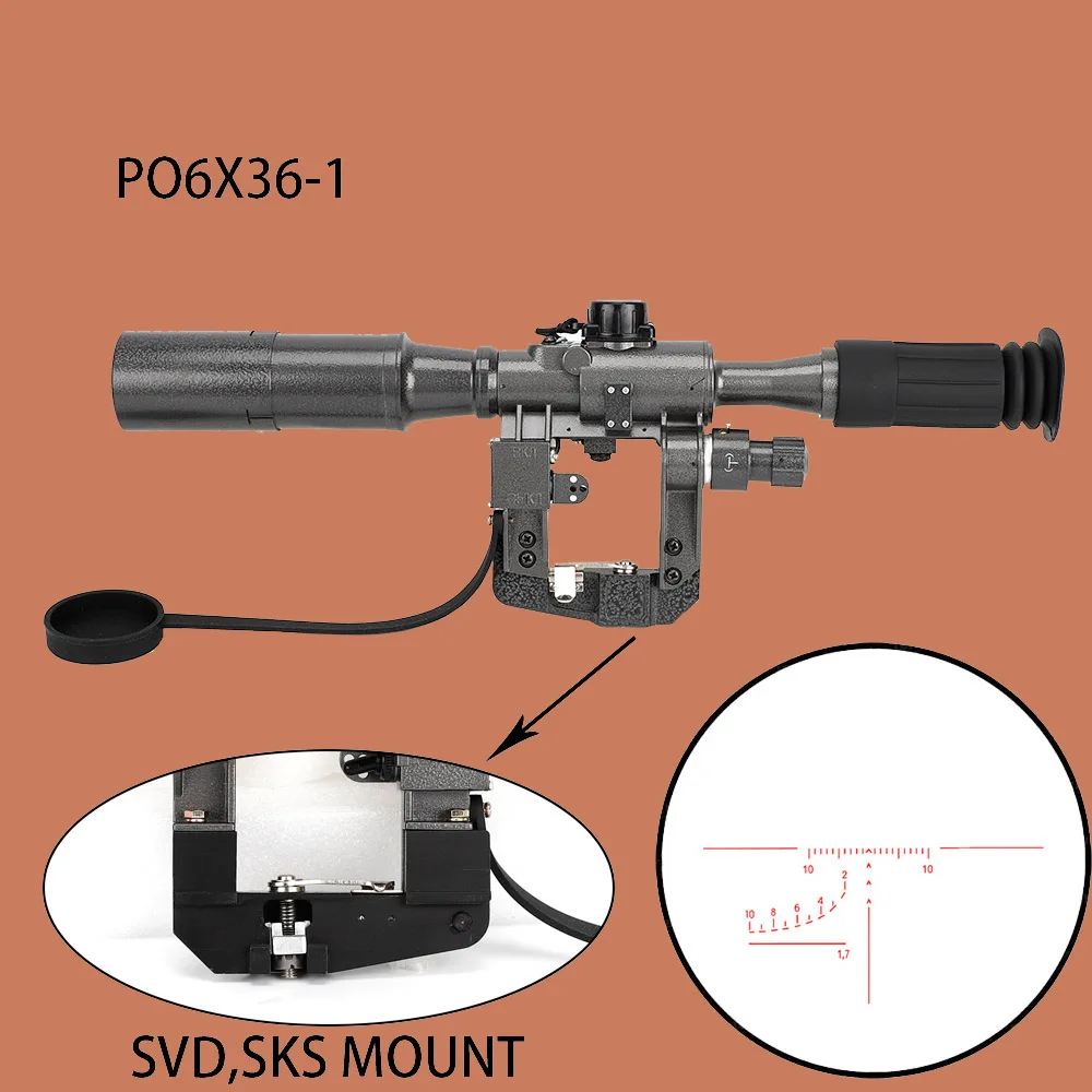 

WIPSON Dragunov SVD POS 6X36 Red Illuminated Hunting Riflescope Tactical Optical Sights for Tigr Saiga Vepr 2 Style Rail Mount