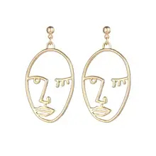 Геометрический специальный дизайн золото металл серебристого цвета лицо серьги для женщин полый стиль ювелирные изделия полые лицо серьги для женщин