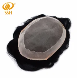 SSH Fine Mono Men's Toupee Poly Coating Human Hair Wigs Men Hairpieces Black Durable SSH Fine Mono Men's Toupee Poly Coating Human Hair Wigs Men Hairpieces Black Durable