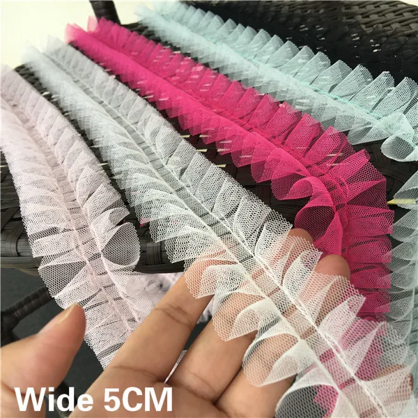 

5CM Wide Tulle 3D Pleated Lace Mesh Embroidery Ribbon Fabric Collar DIY Crafts Sewing Curtains Skirts Splice Materials Accessory