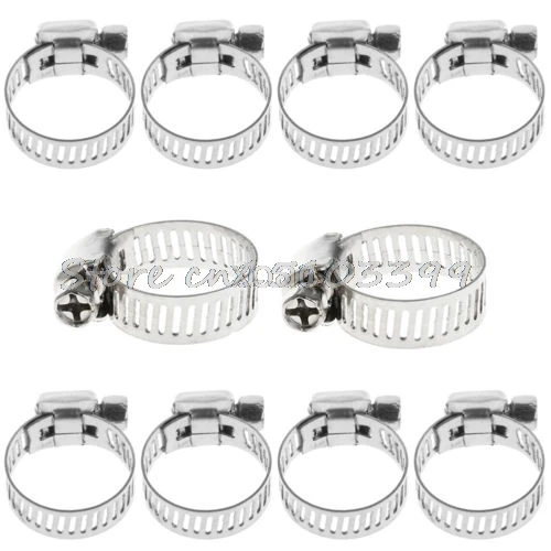 

10Pcs 3/8"-5/8" Adjustable Stainless Steel Drive Hose Clamp Fuel Line Worm Clip M12 dropship