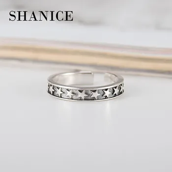 

SHANICE 100% 925 Sterling Silver Jewelry Flat Do The Old Vintage Stars Open Rings for Women anillo de plata
