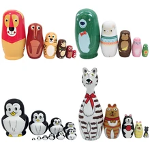 Животные, Русская Матрешка, игрушки для детей, рождественский подарок, набор матрешок, ручная работа, липа, домашний декор, фотография