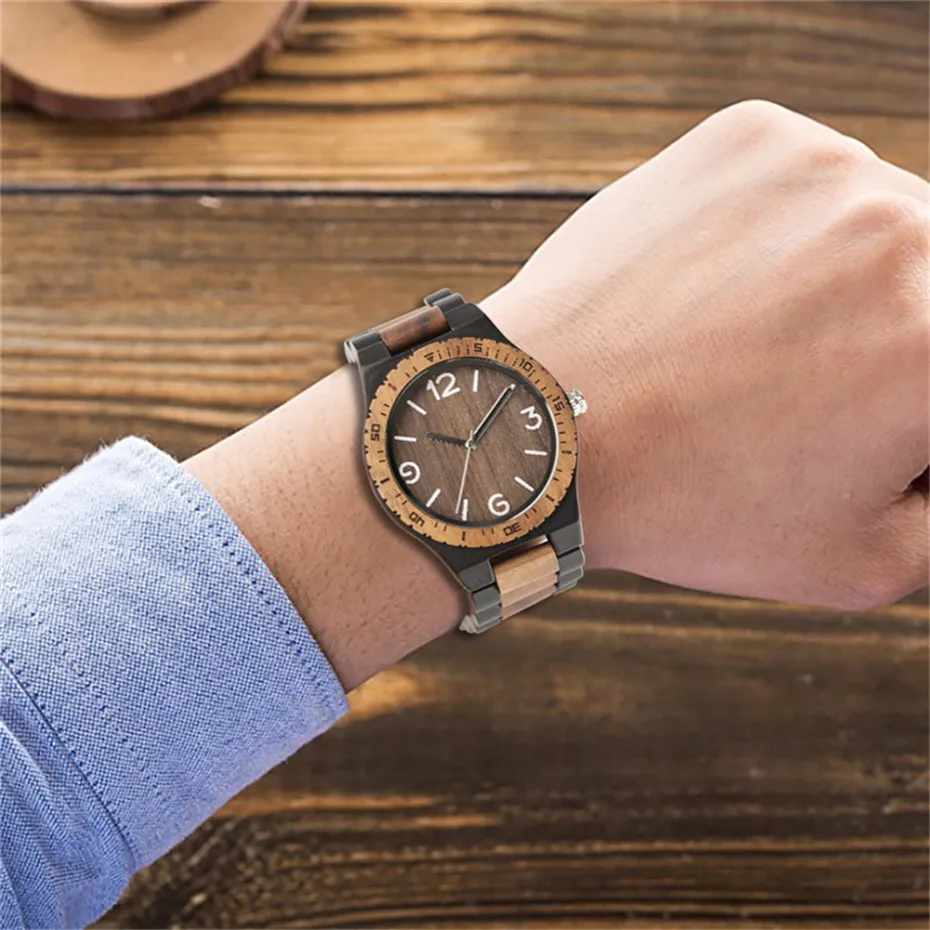 Novel Handmade Full Wooden Creative Men Bangle Quartz Wrist Watch Fashion Nature Bamboo Father's Day Gift   (35)