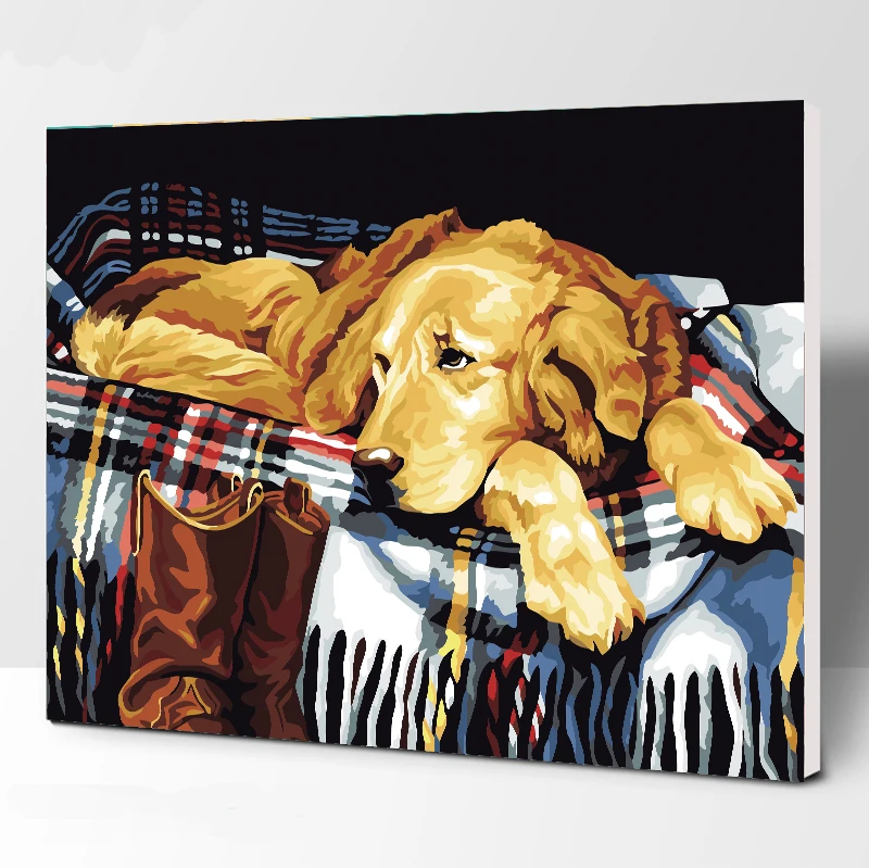 

A Lazy Dog DIY Digital Oil Painting By Numbers Europe Abstract cotton Painting for Living Room Wall Art no framed 40x50
