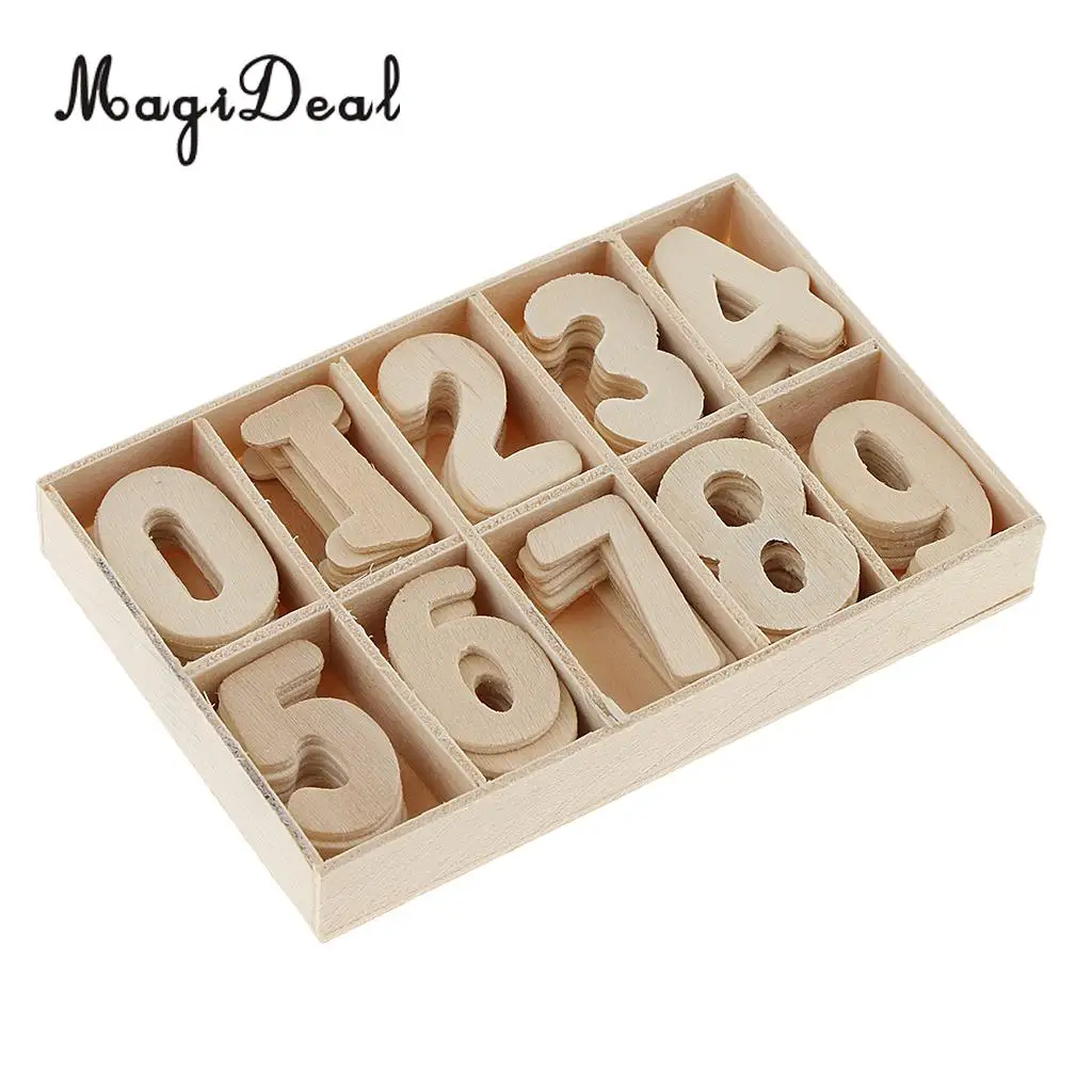 Complete 0-9 Wood Wooden Numbers Craft Home Decoration Wedding Birthday Figurines Miniatures with Storage Tray Kids Learning Toy