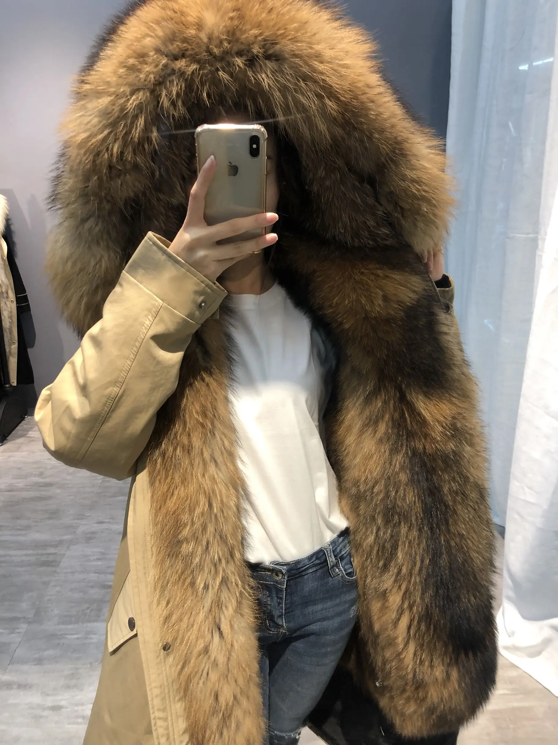 Женская парка со съемной подкладкой OFTBUY очень большая теплая на натуральном меху