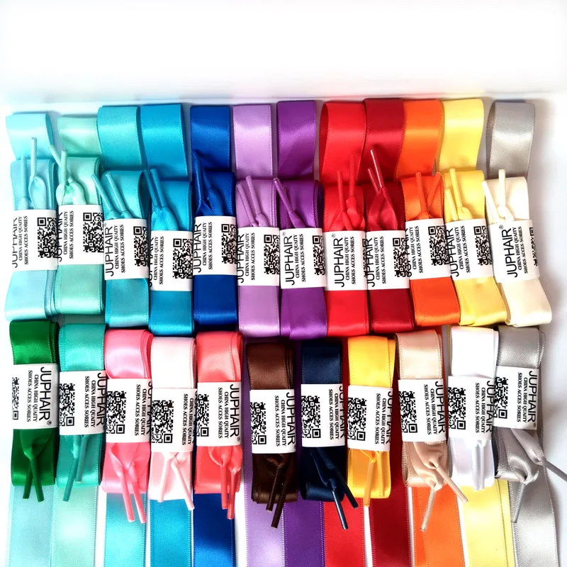 JUP 3 Pair 120cm Womens Girl Fashion Colorful Silk Ribbon Flat Shoelaces Sneaker Sports Shoes Fantastic Shoelace Laces Wholesale