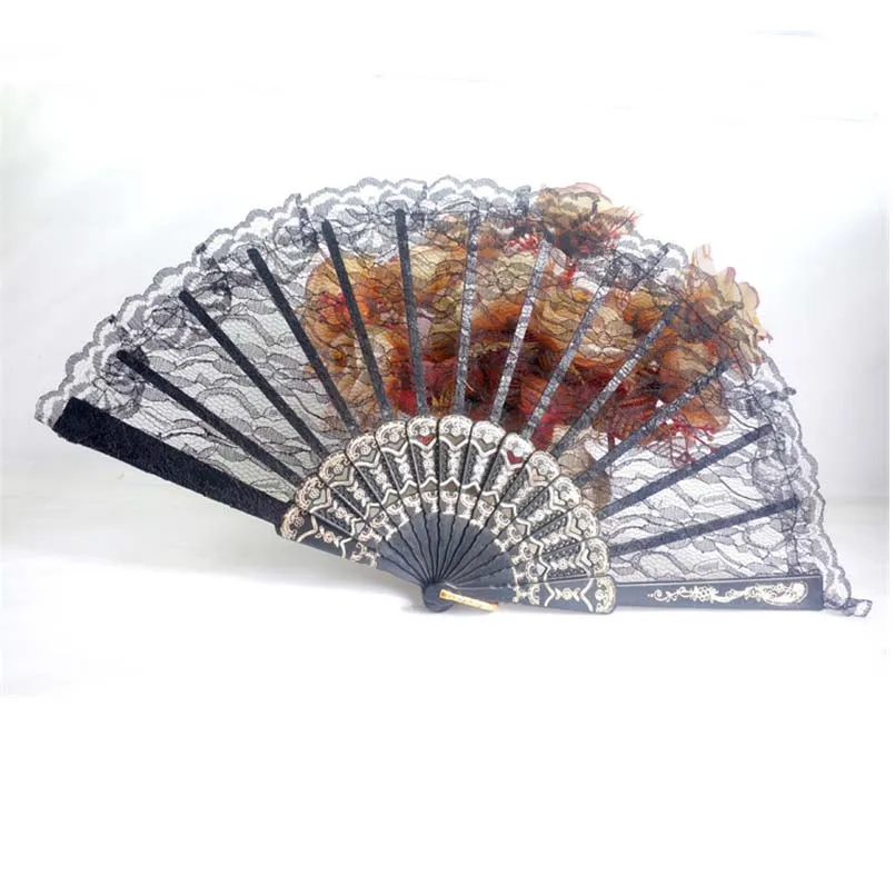 

50Pcs Lace Wedding Fan Favor Ladies Folding Hand Fan Chinese/Spanish Dance Fan White Black Blue Plastic Handle Wedding Souvenirs