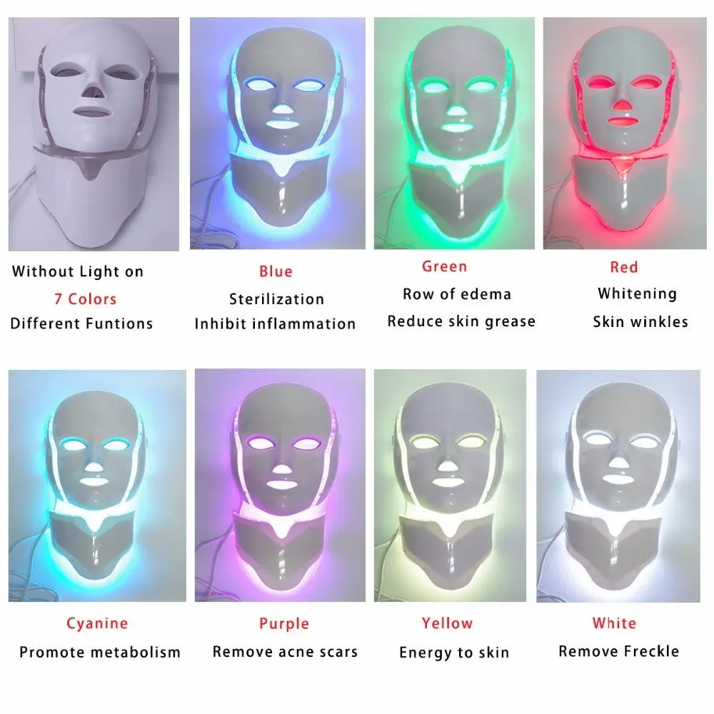 Светодиодная LED Маска для лица и шеи 7 цветов