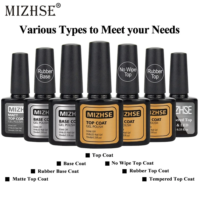 MIZHSE 7pcs Topcoat Nageldesign Rubber Gel UV Lacquer Top Without An