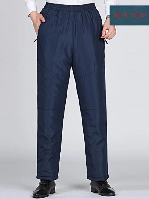 Зимние мужские теплые штаны, трехслойные плюс бархатные утепленные штаны, свободные штаны для папы большого размера с высокой талией, глубокие теплые штаны - Цвет: dark blue pants
