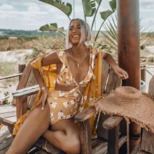 Женский купальник, сексуальный сдельный купальник, глубокий v-образный вырез, боди, купальник с принтом в виде листьев, купальный костюм, открытая спина, пляжная одежда, Холтер, монокини