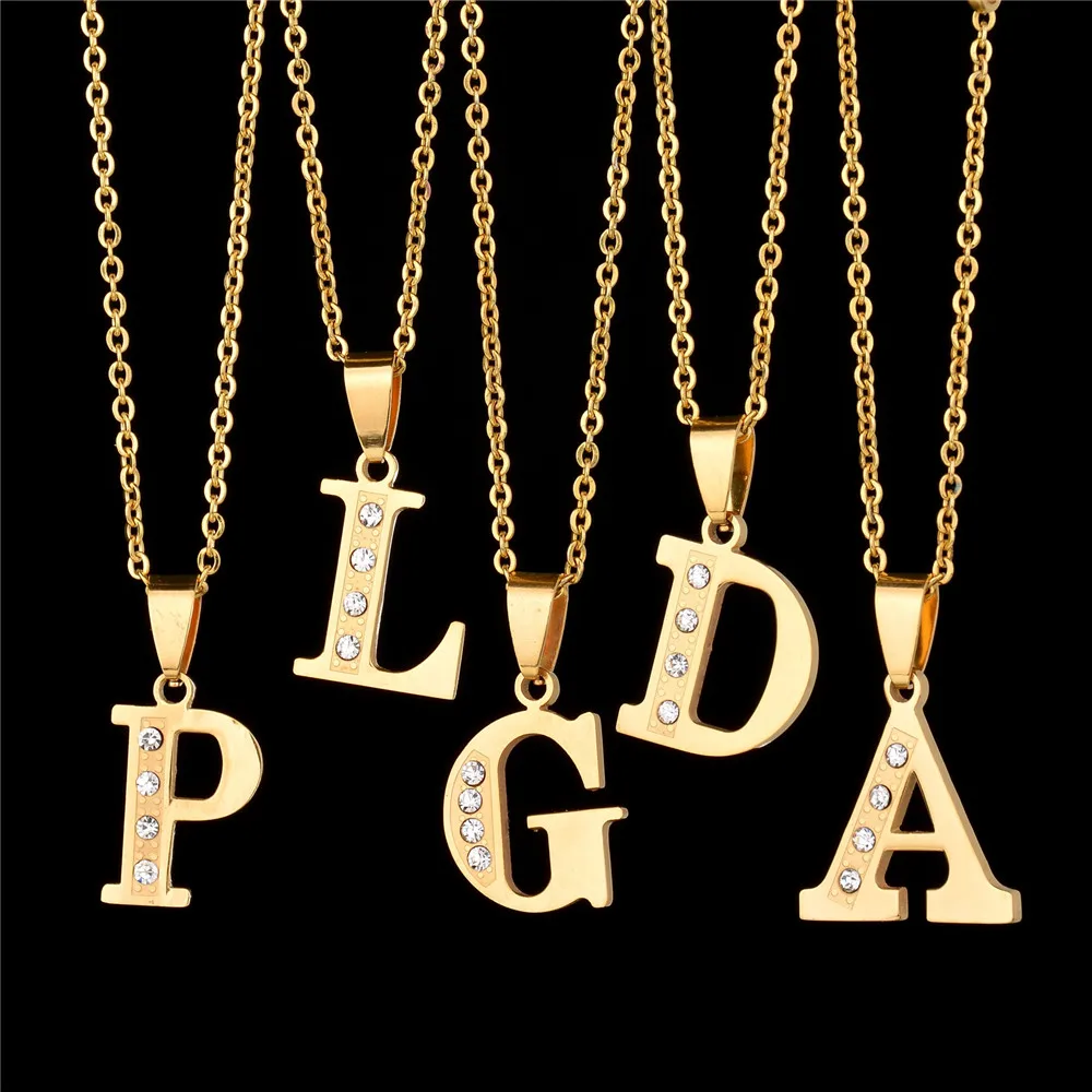 

A-Z Crystal Letters Pendant Necklaces For Women Teenage Girl Initial Alphabet Big Pendant English Letter Jewelry