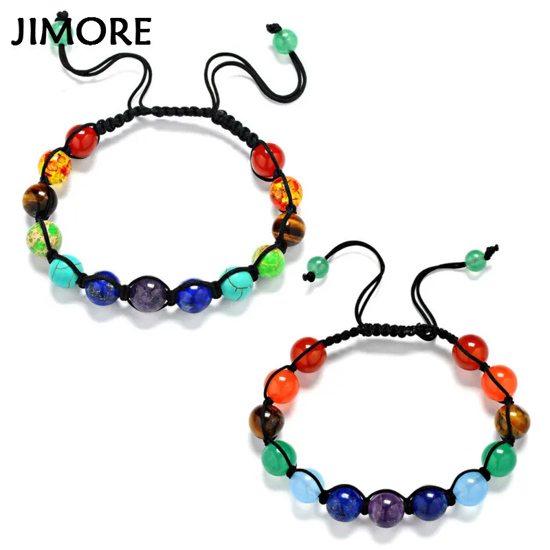 [JIMORE] Braided Rope 6mm Natural Stone Beads Bracelets for Men Women Gift Colorful Wrist Jewelry 7 Chakra Bracelet ANN700 | Украшения и