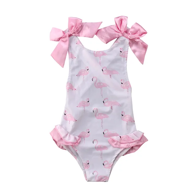 Best Price Fashion Children's Bikini Summer Toddler Kid Baby Girls Bowknot Swimwear Flamingos Printed Swimsuit One-piece Bikinis Beachwear