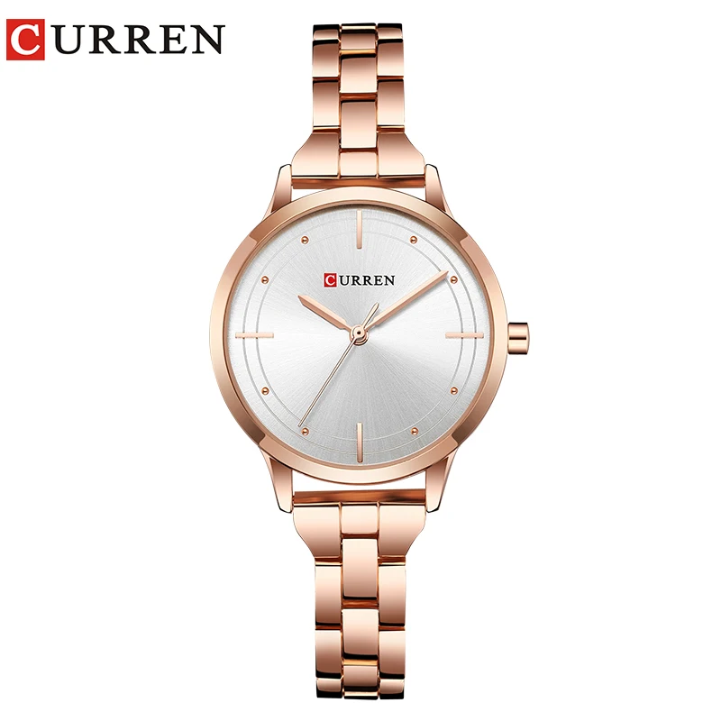 CURREN Модные женские наручные часы с черным ремешком для часов Топ люксовый бренд женские ювелирные изделия браслет часы женский подарок - Цвет: Rose gold white