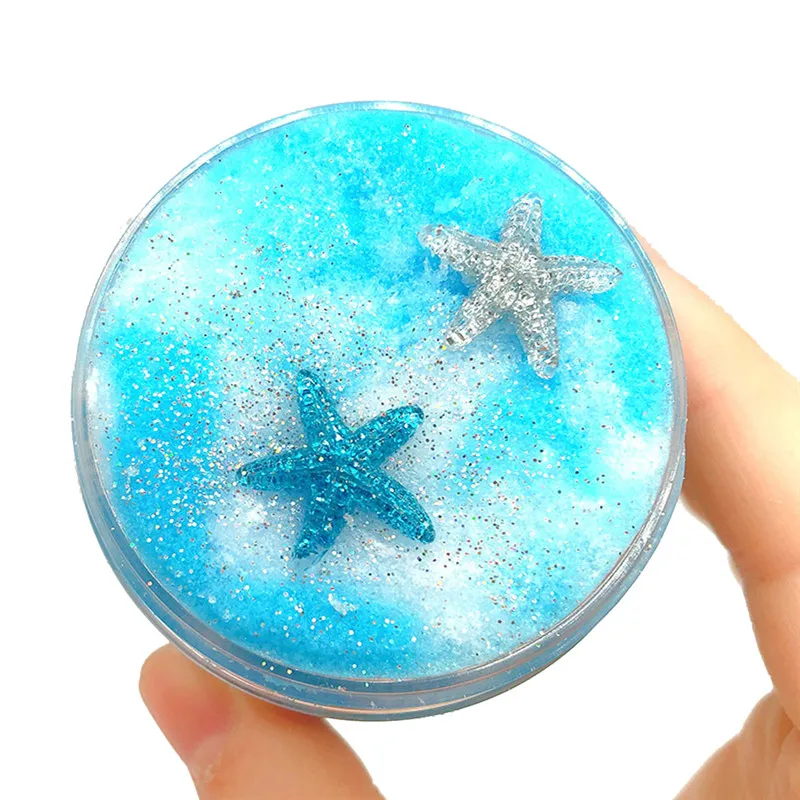 

60ml Fluffy Slime Toys Soft Modeling Clay Cloud Slime Supplies DIY Kit with box Blue Slime Charms Craft Toys for Children Kids