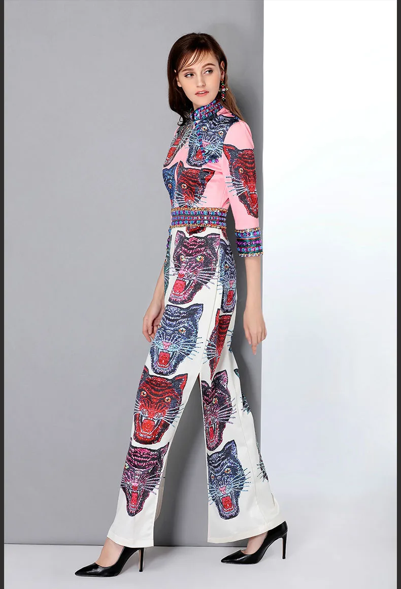 Новое поступление, женские элегантные длинные дизайнерские платья со стоячим воротником, 3/4 рукавами, расшитые бусинами и мультипликационным принтом
