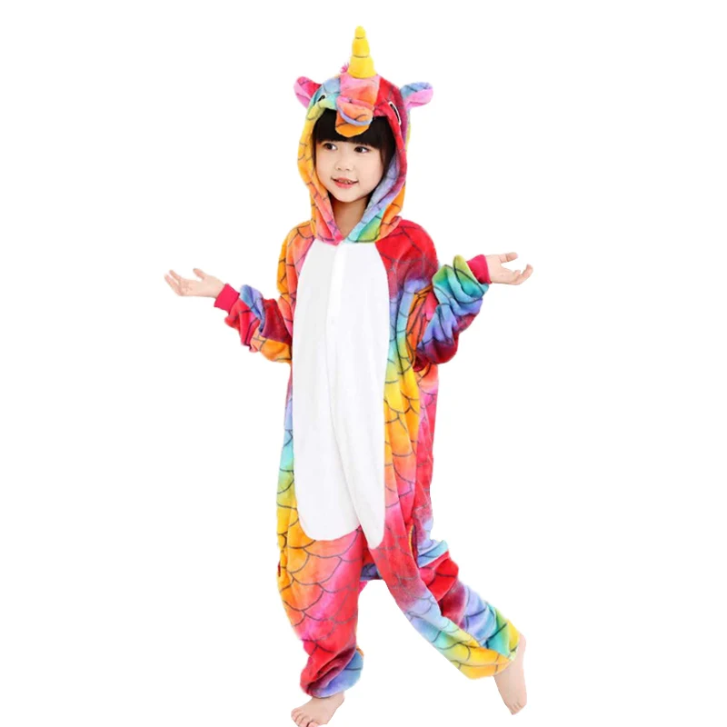 Boys Girls Pajamas Unicorn Children Pajamas set Unisex Flannel Kids pink stars pajama Unicorn Animal Sleepwear Cosplay Onesies