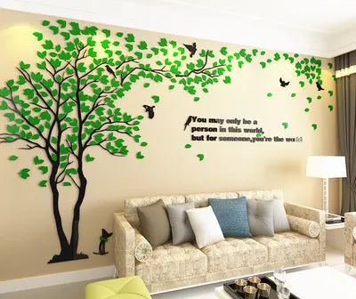 1 шт. креативная текстура 3D акриловое дерево ТВ установка Наклейка на стену гостиная деревья для стен наклейки тепло домашний декор наклейка на стену - Цвет: Right deep green