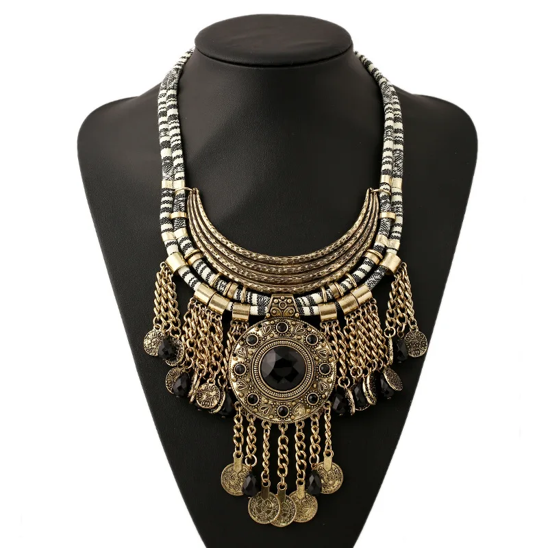 

LiuXSP Fashion Woman Necklace Vintage Bohemian Long Ethnic Necklace Metal Big Pendant Necklace Wedding Party Gift Jewelry