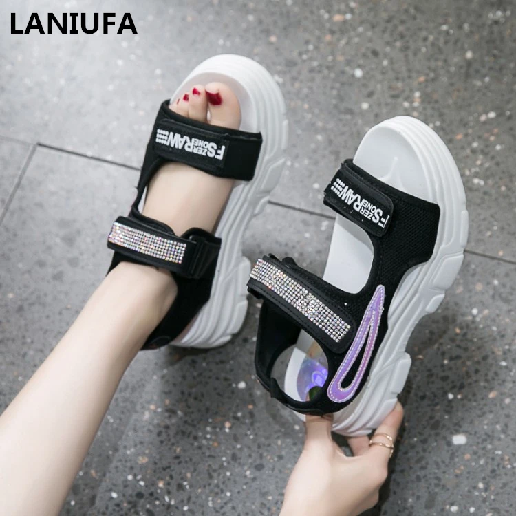 

new Rhinestone Women Sandals Breathable Comfortable Non-slip flat Beach Walking Sandals women Casual Shoes zapatillas mujer &252