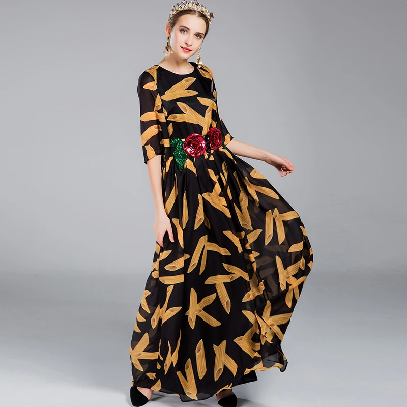 Hot Sale Long Dresses Women Full Sleeve Star High Street Elegant