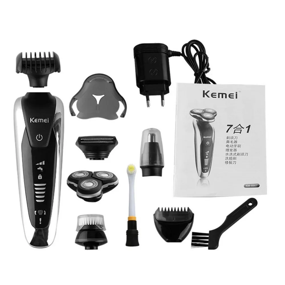 

Kemei KM-8867 7 in 1 Men's 3D Electric Shaver Multifunction Beard Trimmer Rechargeable Razor for Men Shaving Machine