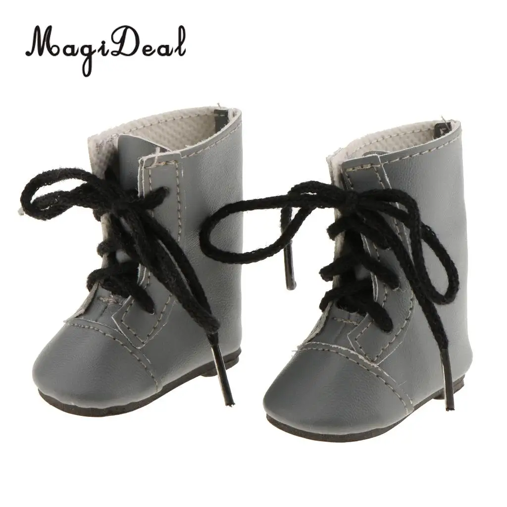 1Pair PU Leather Handmade Shoes Lace Up Combat Boots for 14 Inch   Doll Outdoor Indoor Clothing Accs