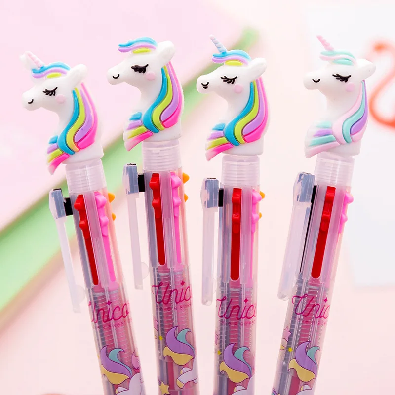 

Cartoon Unicorn Ballpoint Pen Kawaii Silica Rainbow 3 Colored Ink Ball Pens for Writing Kids Students Gift Creative Stationery