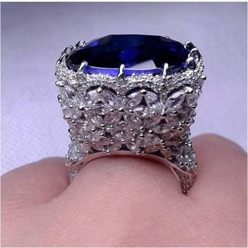 Qi Xuan_Fashion Jewelry_Customized роскошное кольцо с голубым каменным цветком _ S925 цельное