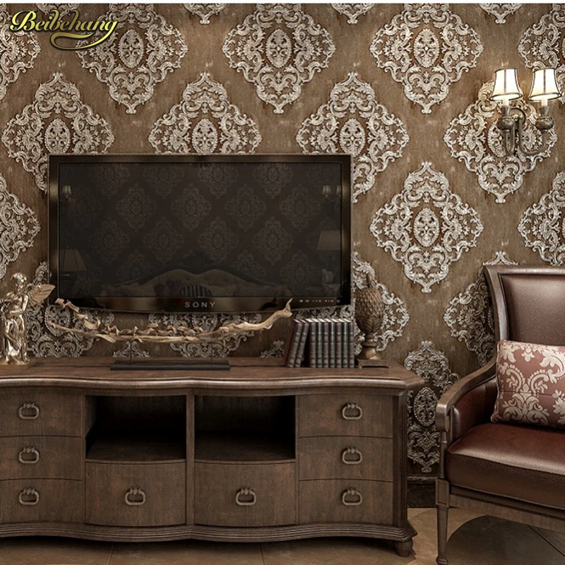3D deep embossed wallpaper engraved wallpaper European noble Damascus bedroom living room background wallpaper papel de parede