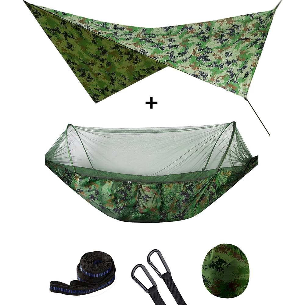 Camping Hammock with Mosquito Net and Rain Fly Portable Double Hammock with Bug Net and Tent Tarp Tree Straps for Travel Camping 