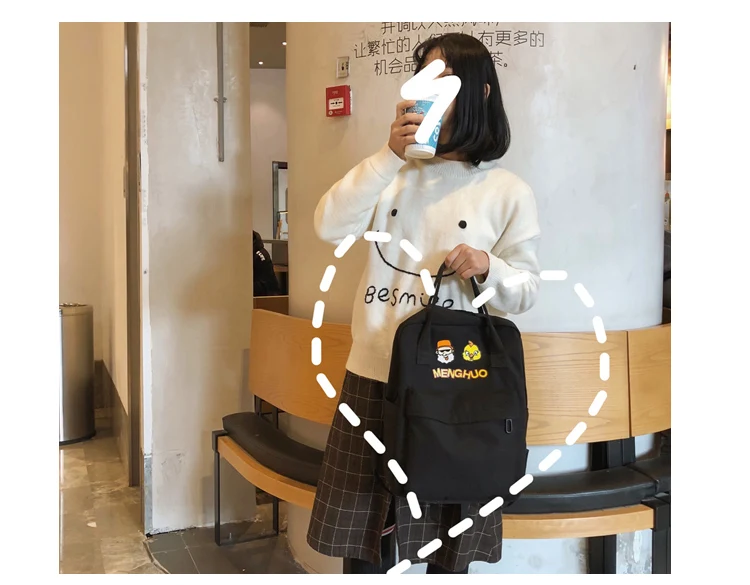 Menghuo Women Canvas Backpacks High Quality Cartoon Printed School Bag for Teenagers Girls Laptop Backpack Solid Travel Backpack_11