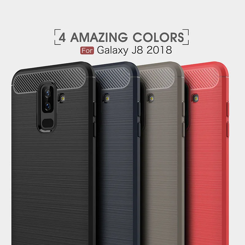 

1Pcs Luxury Mobile Phone Cases for Samsung Galaxy J8 2018 Silicone Drop Protection Gel carbon fiber Soft Shell