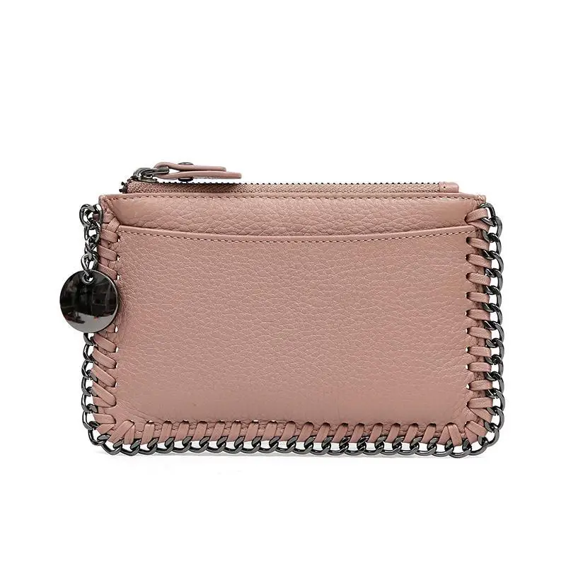 Женский мини-кошелек из натуральной кожи, ультратонкий кошелек для монет, маленький квадратный короткий кошелек для девушек, модная сумка для монет на молнии, черный цвет - Цвет: Bean Pink