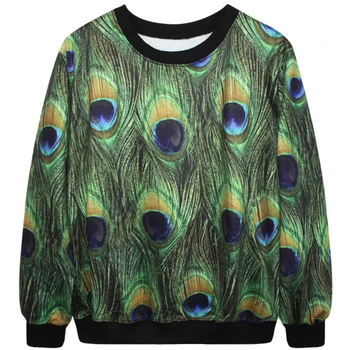 

Harajuku Zipper 3D Print Animals Peacock Sweatshirts Women Girl Fashion Cartoon Animals Peafowl feather Hoodies Tops Pullover