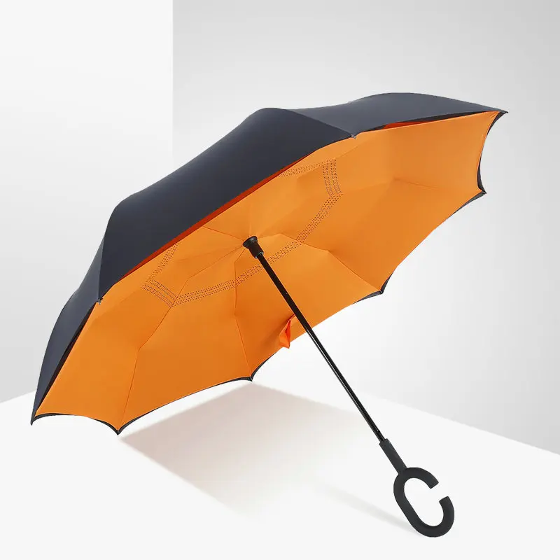 Najtaniej Yesello pomarańczowy kobiety C uchwyt odwrócony parasol składający się parasol dwuwarstwowy odwrócony wiatroszczelny deszcz dżentelmen parasol