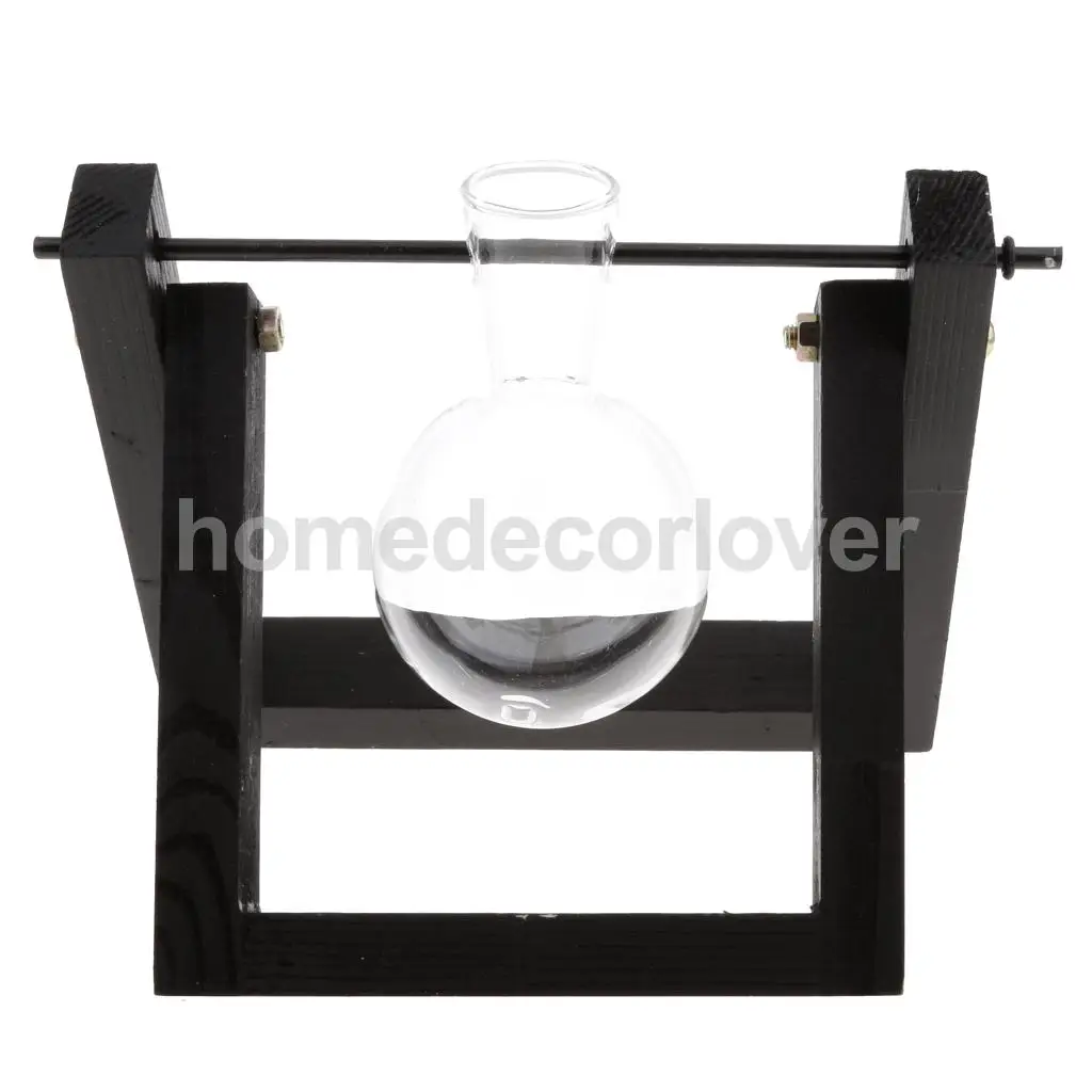 Tabletop Wood Stand Glass Flower Vase Plant Planter Hydroponic Container Home Decor