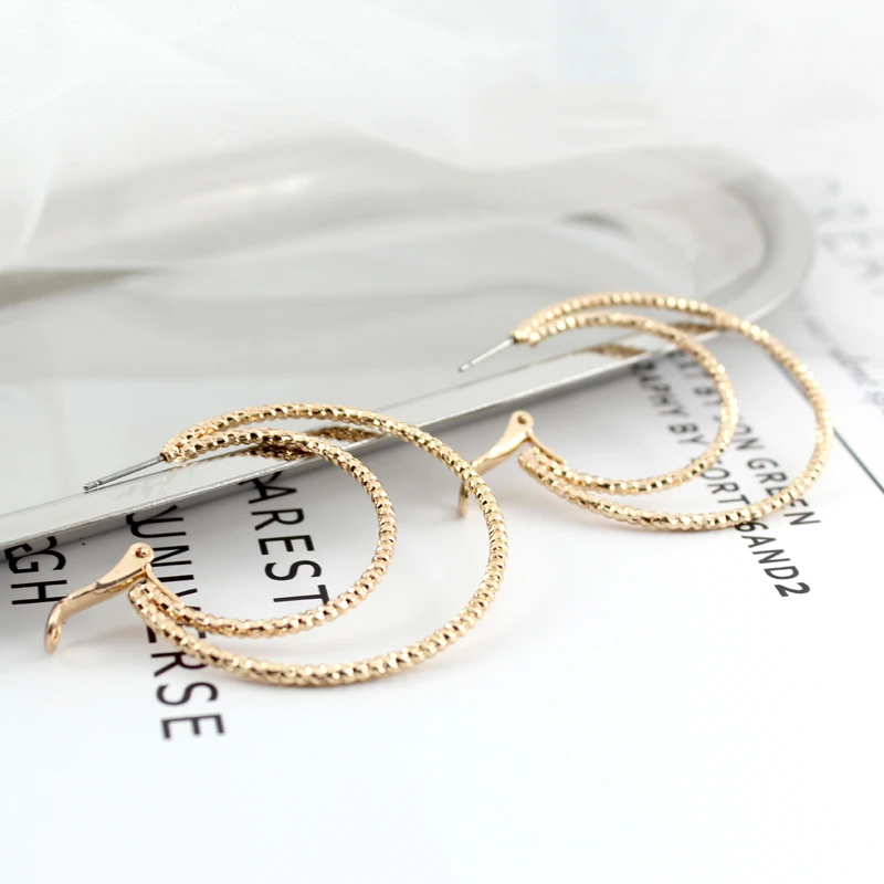 

2019 Top Popular Earrings Dual Circle Big Earrings Simple Earrings Round Circle Gold Color Hoop Earrings For Women ABE147